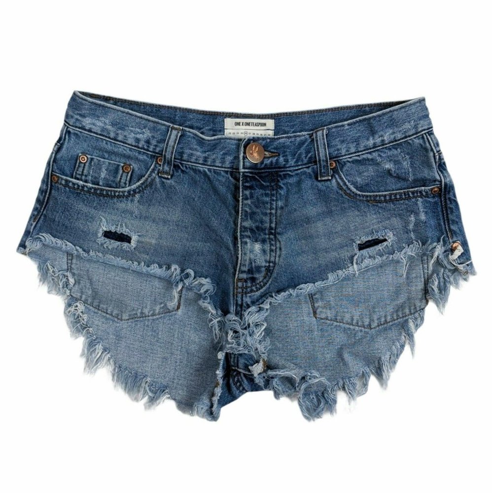 Mid Wash Rollers Frayed Hem Distressed